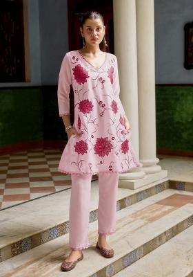 Pink Embroidery Tissue Kurta Set