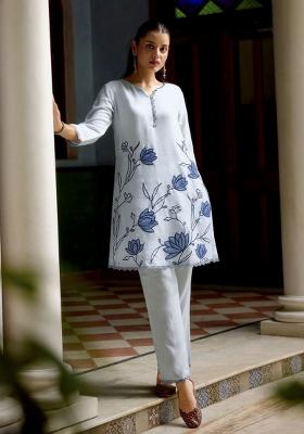 Sky Blue Embroidery Tissue Kurta Set