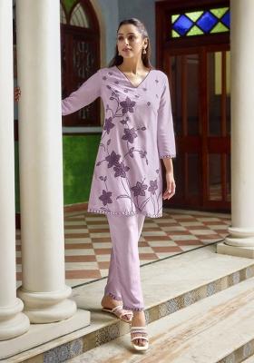 Purple Embroidery Tissue Kurta Set