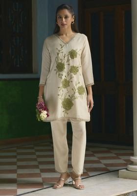 Green Embroidery Tissue Kurta Set