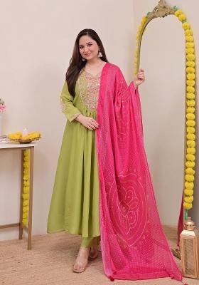 Green Embroidery Chiffon Kurta Set