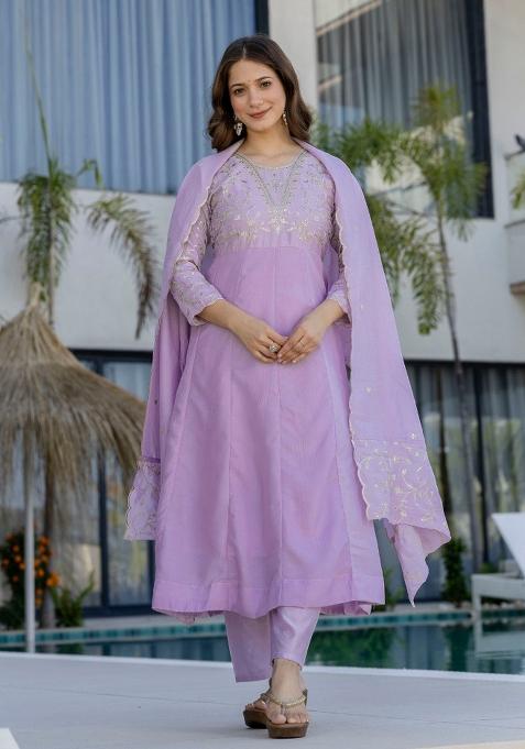 Pink Embroidery Silk Kurta Set