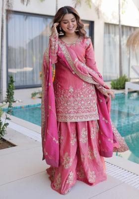Pink Sequins Work Silk Kurta Set