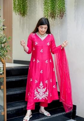 Pink Embroidery Silk Kurta Set
