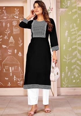 Black Embroidery Rayon Kurta Set