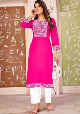 Pink Embroidery Rayon Kurta Set