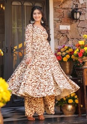 Mustard Printed Silk Kurta Set