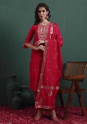 Pink Embroidery Silk Kurta Set