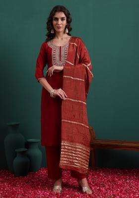 Maroon Embroidery Viscose Kurta Set