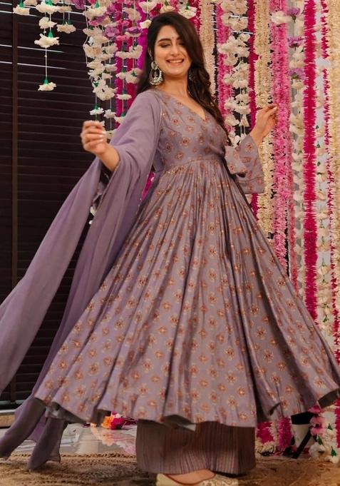 Mauve Printed Silk Palazzo Set