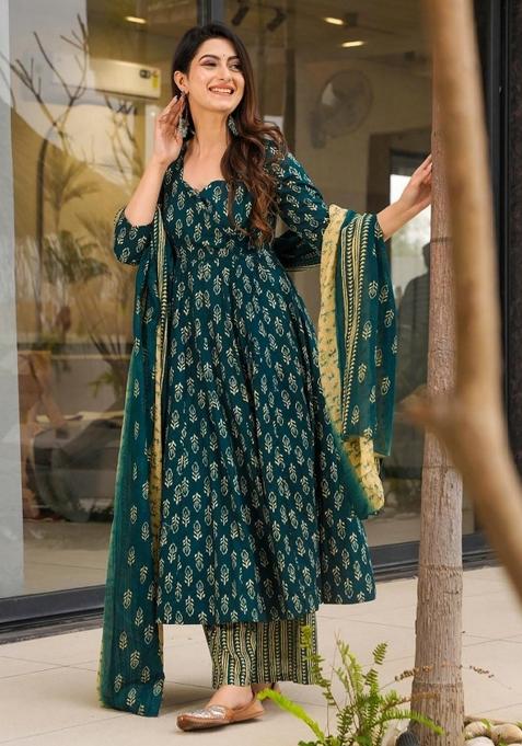 Green Printed Silk Palazzo Set