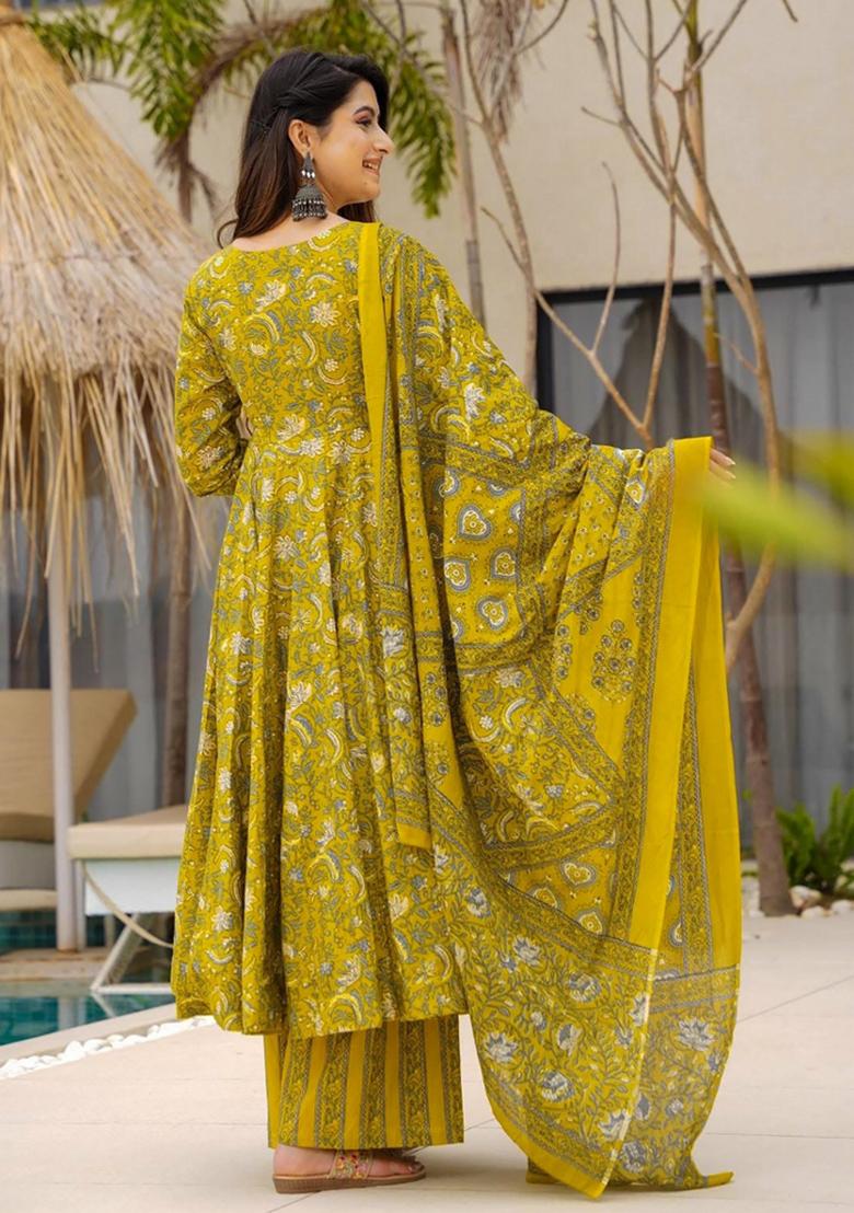 Olive Printed Silk Palazzo Set - Indya