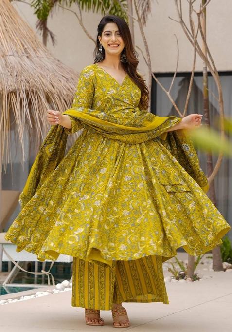 Olive Printed Silk Palazzo Set