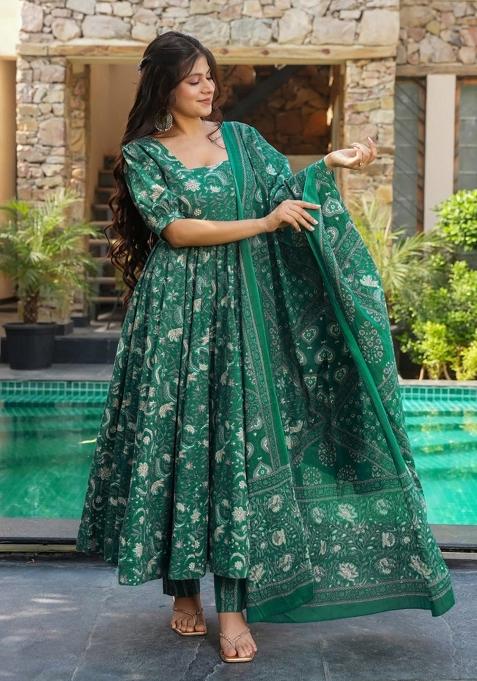 Green Printed Silk Palazzo Set