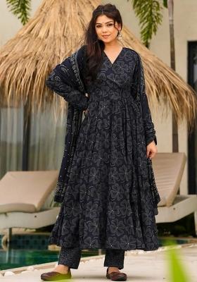 Blue Printed Silk Palazzo Set