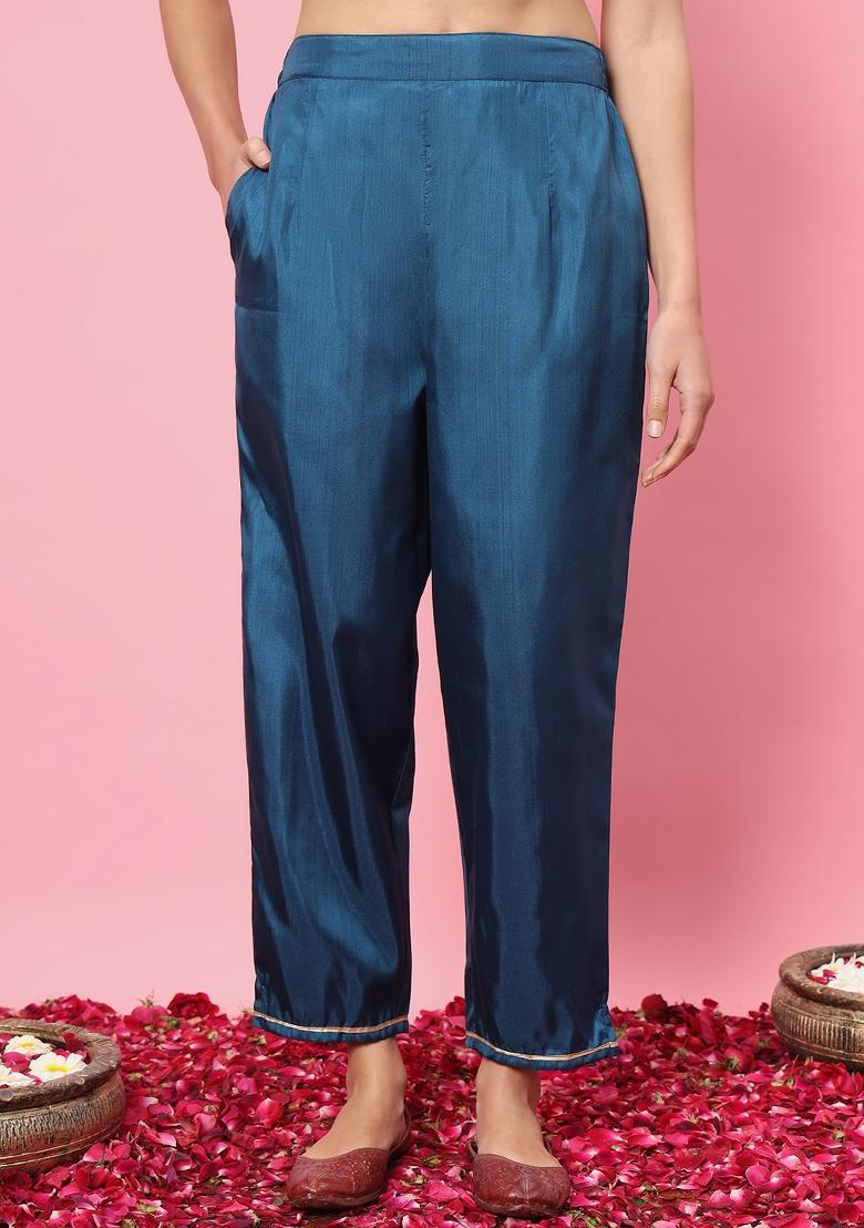 Teal Embroidery Silk Kurta Set - Indya