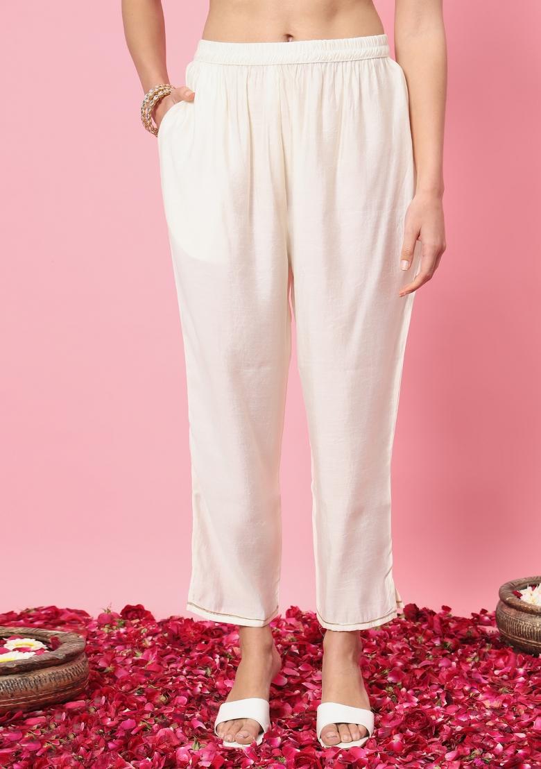 White Embroidery Silk Kurta Set - Indya