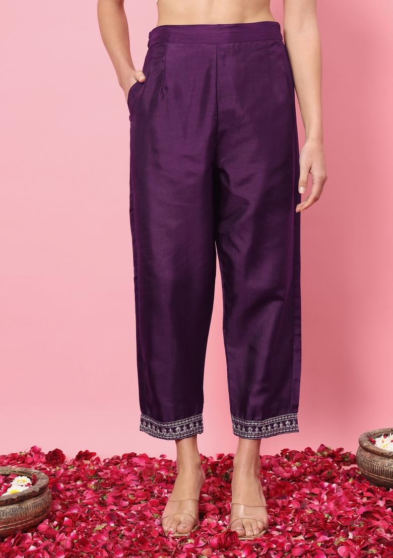 Purple Embroidery Silk Kurta Set - Indya