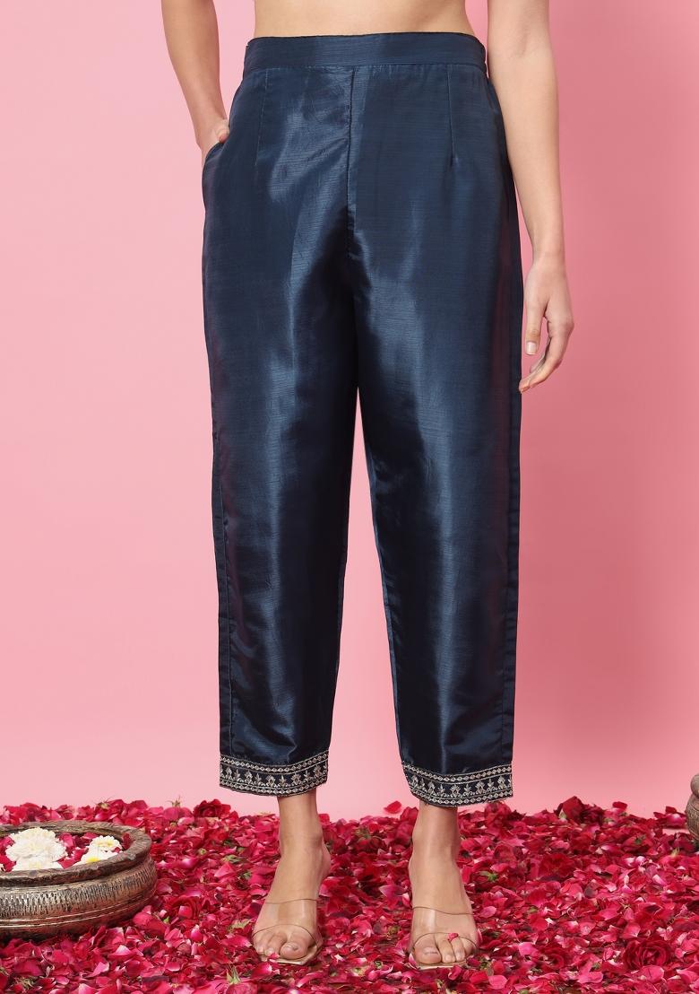Teal Embroidery Silk Kurta Set - Indya