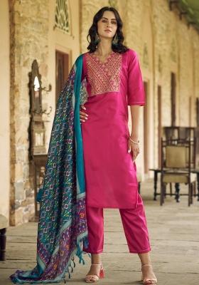 Pink Embroidery Silk Kurta Set