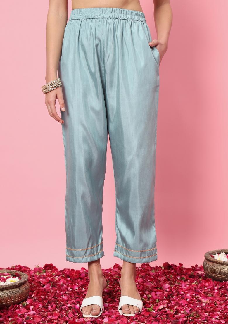 Sky Blue Embroidery Silk Kurta Set - Indya