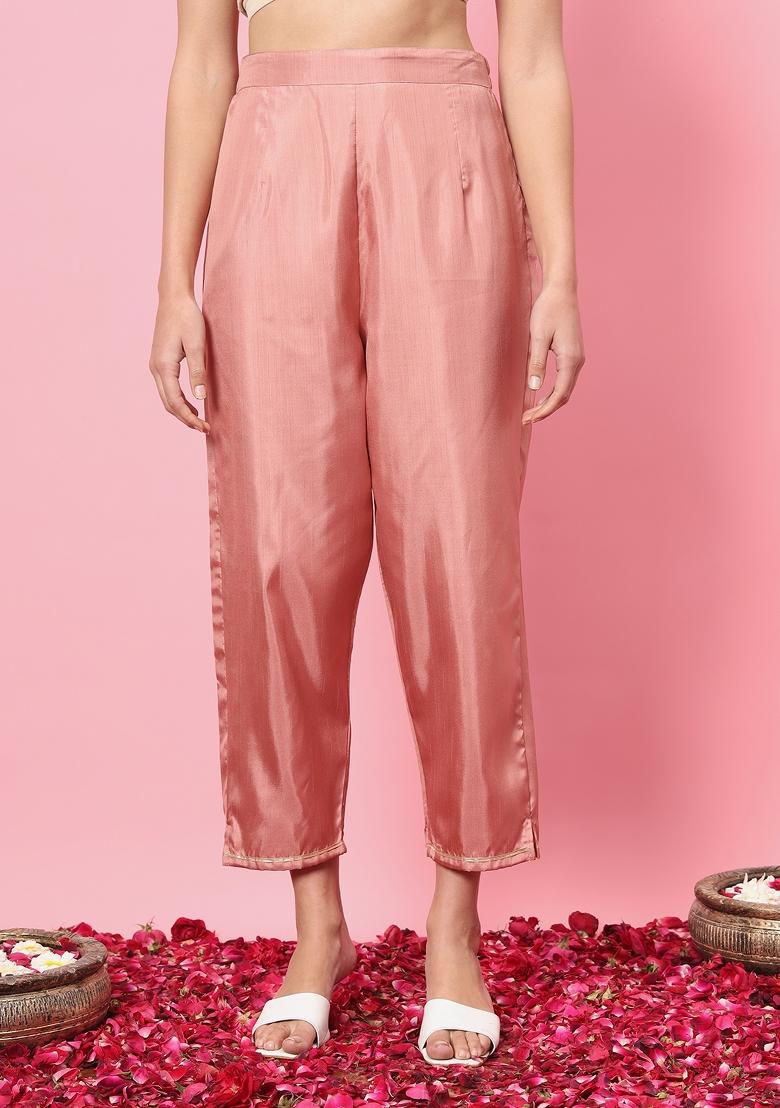 Peach Embroidery Silk Kurta Set - Indya