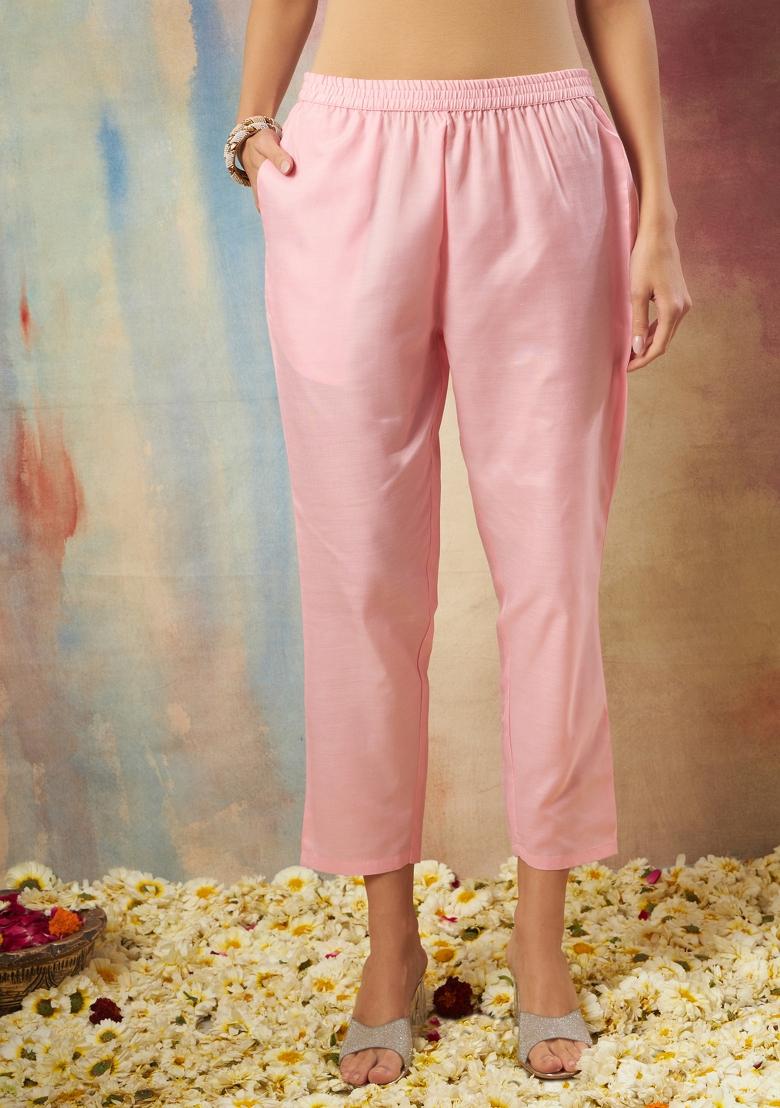 Pink Embroidery Chanderi Kurta Set - Indya