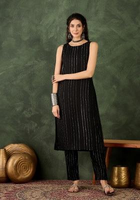 Black Printed Chanderi Kurta Set