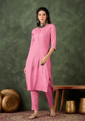 Pink Printed Chanderi Kurta Set