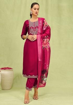 Pink Embroidery Viscose Kurta Set