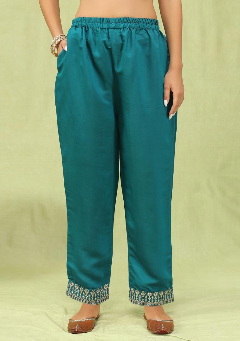 Green Embroidery Silk Kurta Set - Indya