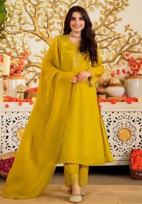 Mustard Embroidery Viscose Kurta Set