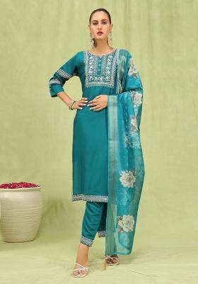 Green Embroidery Viscose Kurta Set