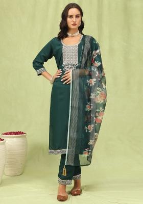 Green Embroidery Viscose Kurta Set