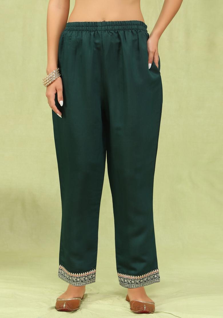 Green Embroidery Viscose Kurta Set - Indya