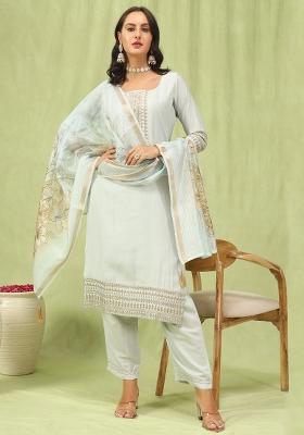 Grey Embroidery Viscose Kurta Set