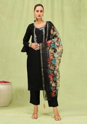 Black Embroidery Viscose Kurta Set