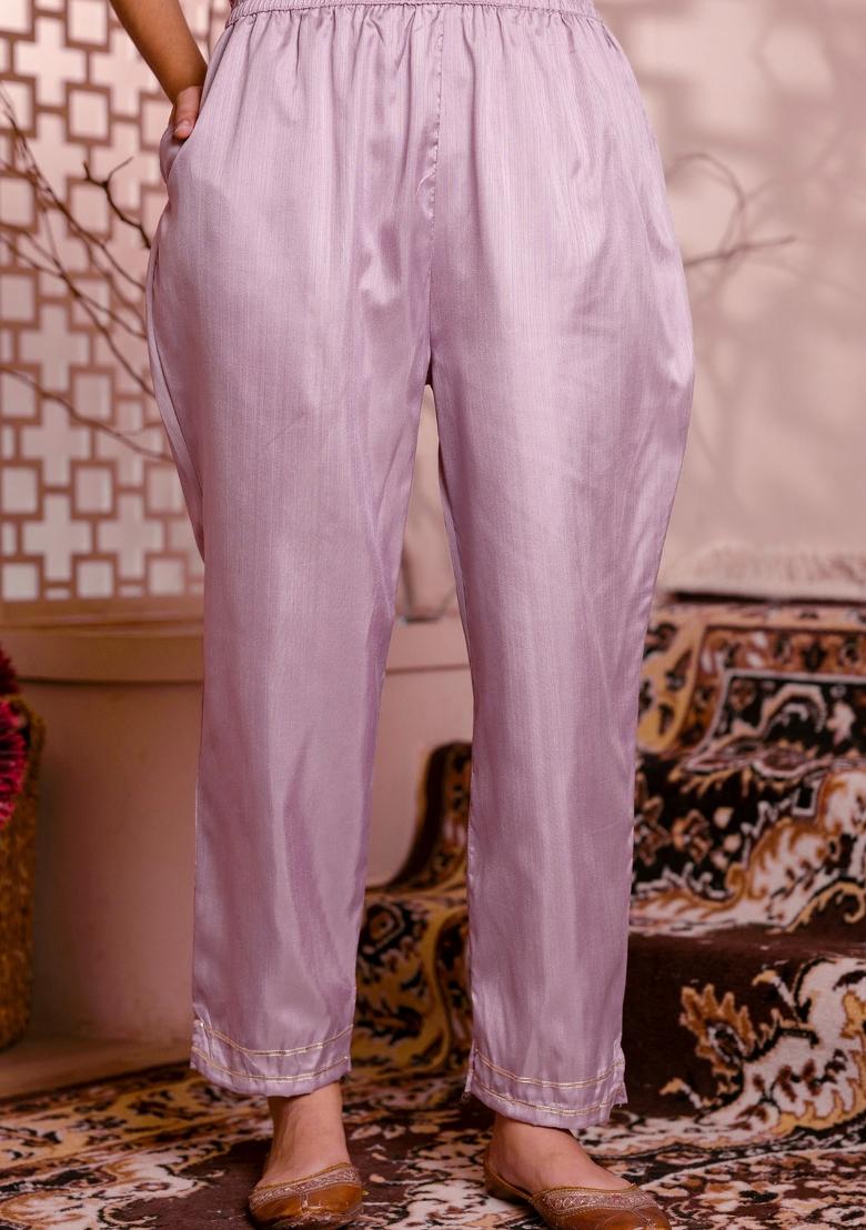 Lavender Embroidery Silk Kurta Set - Indya