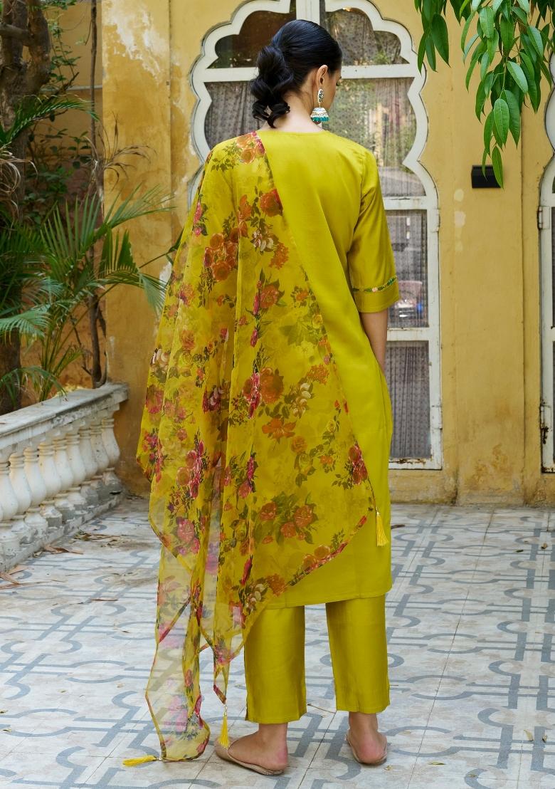 Lemon Embroidery Viscose Kurta Set - Indya