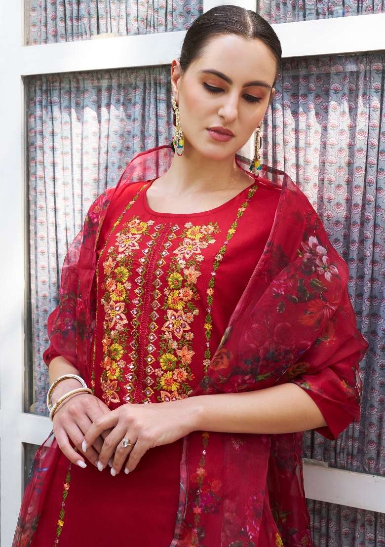 Maroon Embroidery Viscose Kurta Set - Indya