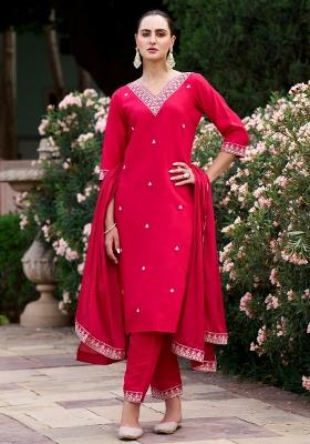 Pink Embroidery Silk Kurta Set