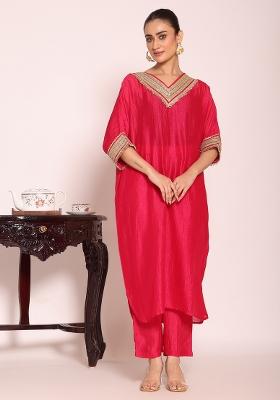 Pink Embroidery Silk Kurta Set