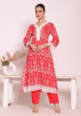 Pink Embroidery Silk Kurta Set