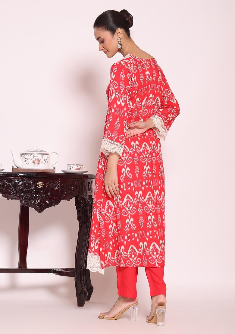 Pink Embroidery Silk Kurta Set - Indya