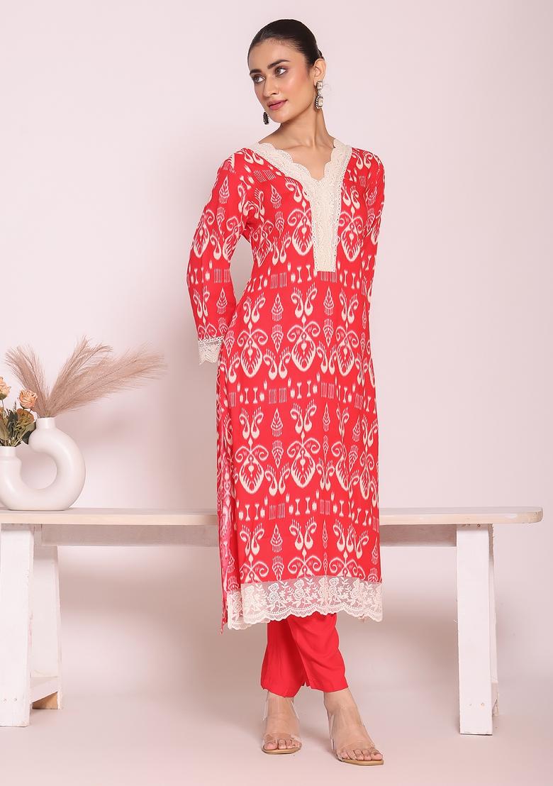 Pink Embroidery Silk Kurta Set - Indya