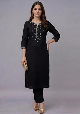 Black Embroidery Rayon Kurta Set