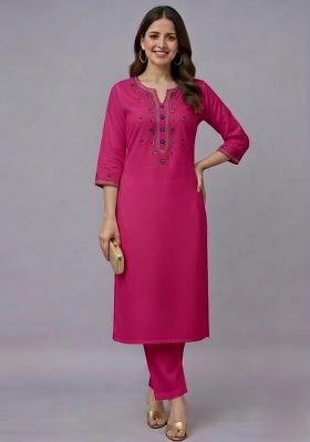Pink Embroidery Rayon Kurta Set