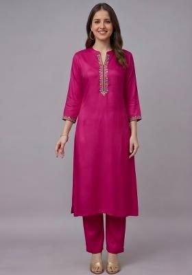 Pink Embroidery Rayon Kurta Set