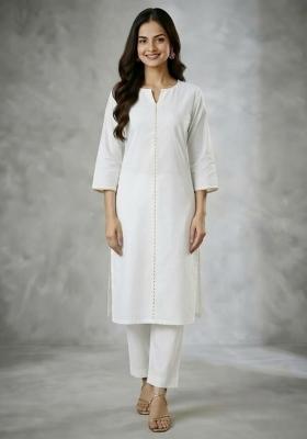 White Embroidery Rayon Kurta Set