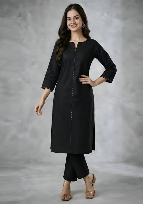 Black Embroidery Rayon Kurta Set